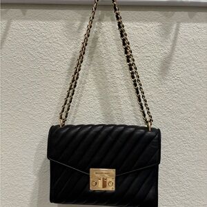 Michael Kors Black Quilted Leather Shoulder Bag with Gold Chain